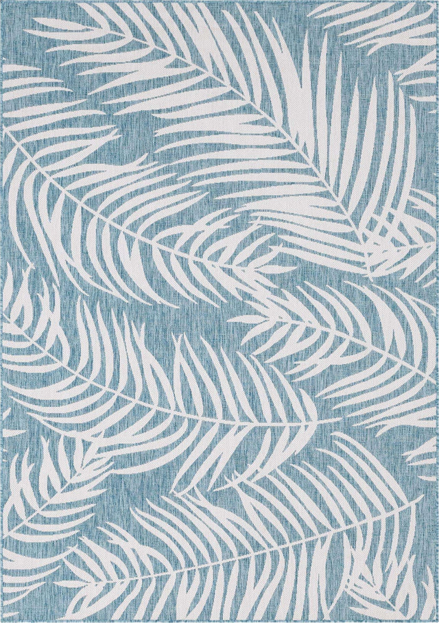 Light Aqua 7' 1 x 10' Outdoor Botanical Rectangle Area Rug Weather Resistant for Patio, Deck, Terrace, Balcony, Porch Polypropylene Garden Floral Tropical Carpet for Sale at Rug Engine