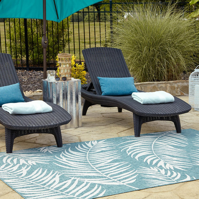 Light Aqua 10' x 13' 1 Outdoor Botanical Rectangle Area Rug Weather Resistant for Patio, Deck, Terrace, Balcony, Porch Polypropylene Garden Floral Tropical Carpet for Sale at Rug Engine