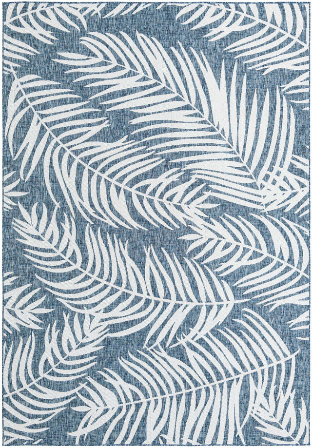 Blue 7' 10 x 11' Outdoor Botanical Rectangle Area Rug Weather Resistant for Patio, Deck, Terrace, Balcony, Porch Polypropylene Garden Floral Tropical Carpet for Sale at Rug Engine