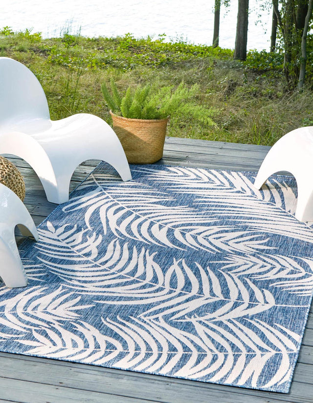 Blue 7' 10 x 10' Outdoor Botanical Rectangle Area Rug Weather Resistant for Patio, Deck, Terrace, Balcony, Porch Polypropylene Garden Floral Tropical Carpet for Sale at Rug Engine