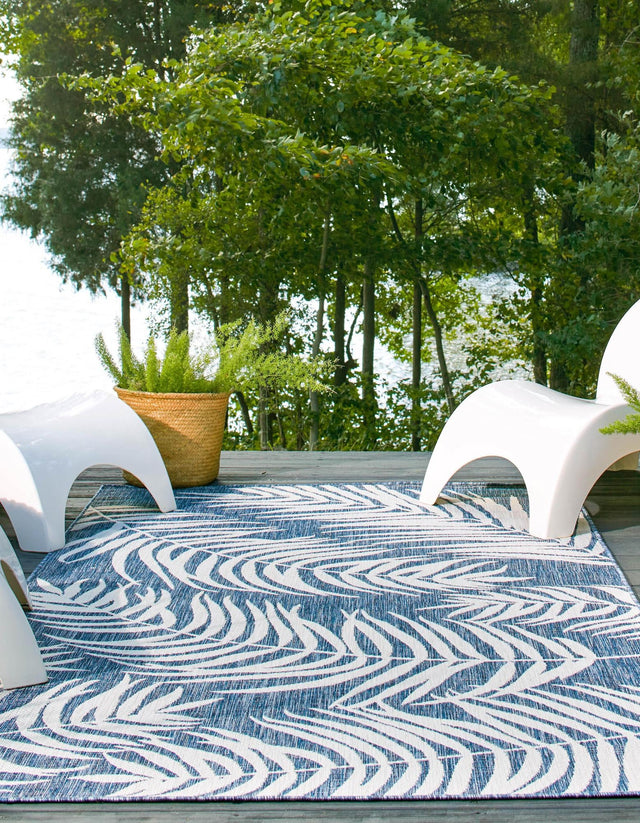 Blue 7' 1 x 10' Outdoor Botanical Rectangle Area Rug Weather Resistant for Patio, Deck, Terrace, Balcony, Porch Polypropylene Garden Floral Tropical Carpet for Sale at Rug Engine