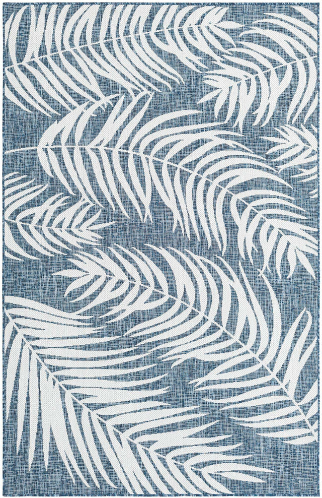 Blue 5' 3 x 8' Outdoor Botanical Rectangle Area Rug Weather Resistant for Patio, Deck, Terrace, Balcony, Porch Polypropylene Garden Floral Tropical Carpet for Sale at Rug Engine