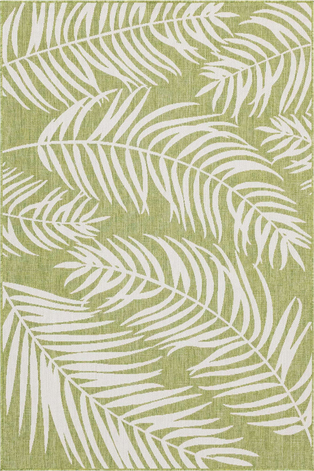 Green 6' 1 x 9' Outdoor Botanical Rectangle Area Rug Weather Resistant for Patio, Deck, Terrace, Balcony, Porch Polypropylene Garden Floral Tropical Carpet for Sale at Rug Engine