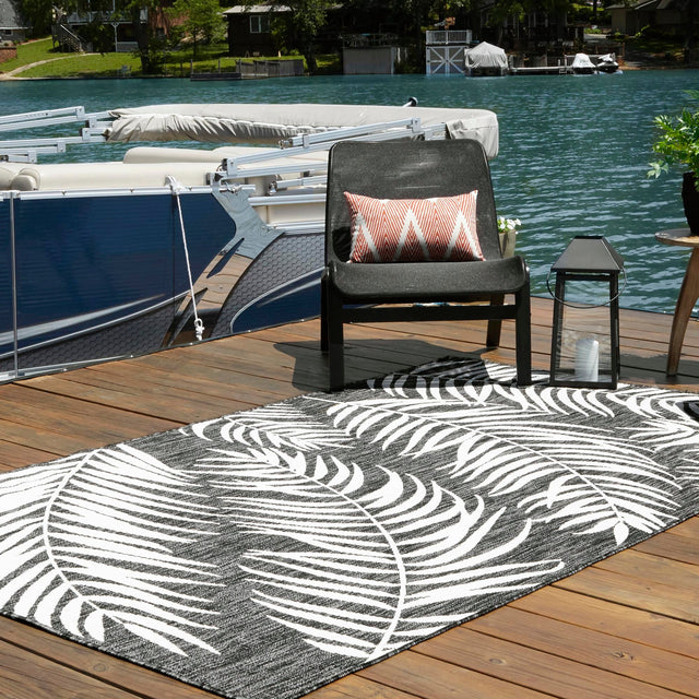 Charcoal 7' 10 x 10' Outdoor Botanical Rectangle Area Rug Weather Resistant for Patio, Deck, Terrace, Balcony, Porch Polypropylene Garden Floral Tropical Carpet for Sale at Rug Engine