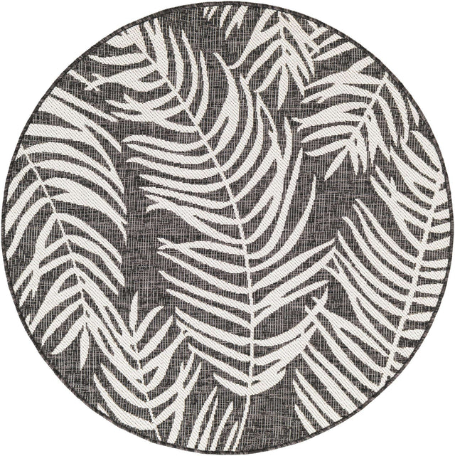 Charcoal 4' 1 x 4' 1 Outdoor Botanical Round Area Rug Weather Resistant for Patio, Deck, Terrace, Balcony, Porch Polypropylene Garden Floral Tropical Carpet for Sale at Rug Engine