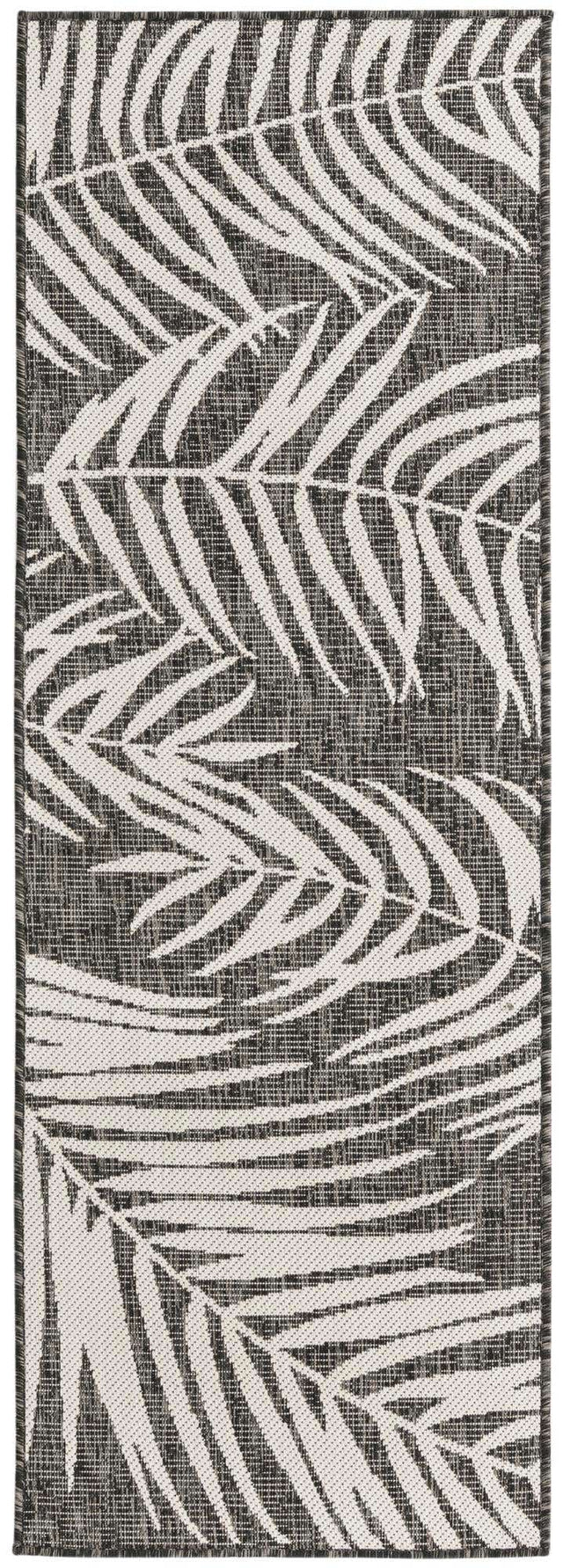 Charcoal 2' x 6' 1 Outdoor Botanical Runner Area Rug Weather Resistant for Patio, Deck, Terrace, Balcony, Porch Polypropylene Garden Floral Tropical Carpet for Sale at Rug Engine