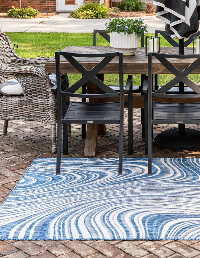Blue 7' 1 x 10' Outdoor Modern Rectangle Area Rug Weather Resistant for Patio, Deck, Terrace, Balcony, Porch 100% Polypropylene Modern Outside Carpet for Sale at Rug Engine