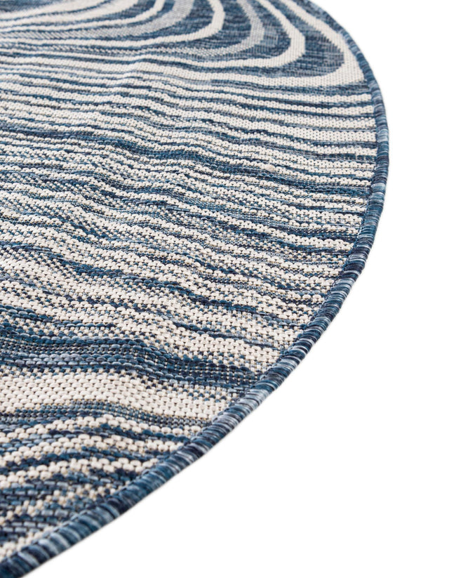Blue 4' 1 x 4' 1 Outdoor Modern Round Area Rug Weather Resistant for Patio, Deck, Terrace, Balcony, Porch 100% Polypropylene Modern Outside Carpet for Sale at Rug Engine