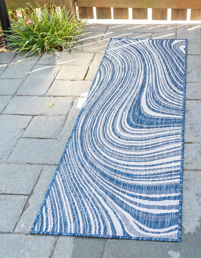 Blue 2' x 6' 1 Outdoor Modern Runner Area Rug Weather Resistant for Patio, Deck, Terrace, Balcony, Porch 100% Polypropylene Modern Outside Carpet for Sale at Rug Engine
