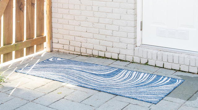 Blue 2' x 6' 1 Outdoor Modern Runner Area Rug Weather Resistant for Patio, Deck, Terrace, Balcony, Porch 100% Polypropylene Modern Outside Carpet for Sale at Rug Engine
