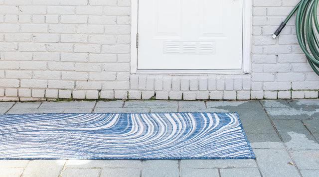 Blue 2' x 6' 1 Outdoor Modern Runner Area Rug Weather Resistant for Patio, Deck, Terrace, Balcony, Porch 100% Polypropylene Modern Outside Carpet for Sale at Rug Engine