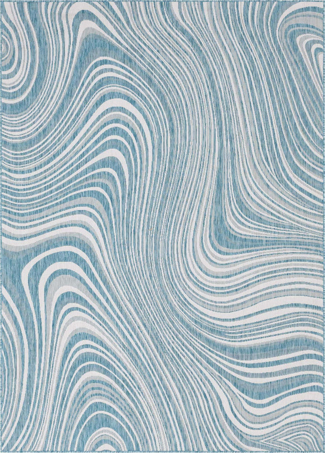 Light Aqua 7' 10 x 11' Outdoor Modern Rectangle Area Rug Weather Resistant for Patio, Deck, Terrace, Balcony, Porch 100% Polypropylene Modern Outside Carpet for Sale at Rug Engine