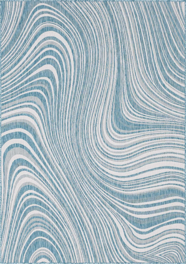 Light Aqua 7' 1 x 10' Outdoor Modern Rectangle Area Rug Weather Resistant for Patio, Deck, Terrace, Balcony, Porch 100% Polypropylene Modern Outside Carpet for Sale at Rug Engine