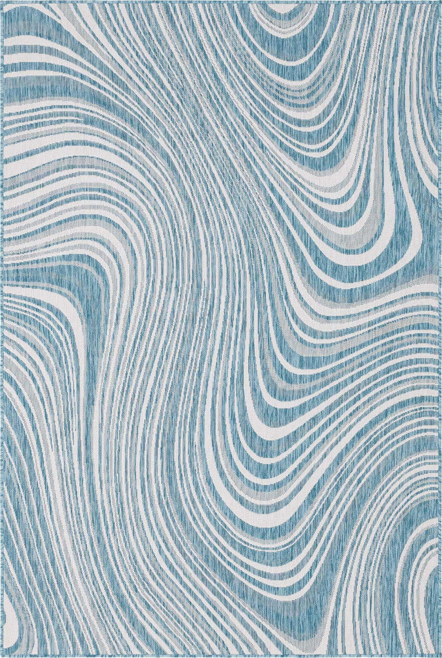 Light Aqua 6' 1 x 9' Outdoor Modern Rectangle Area Rug Weather Resistant for Patio, Deck, Terrace, Balcony, Porch 100% Polypropylene Modern Outside Carpet for Sale at Rug Engine