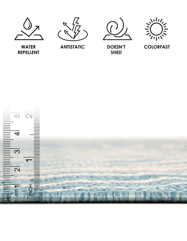 Light Aqua 7' 1 x 10' Outdoor Modern Rectangle Area Rug Weather Resistant for Patio, Deck, Terrace, Balcony, Porch 100% Polypropylene Modern Outside Carpet for Sale at Rug Engine