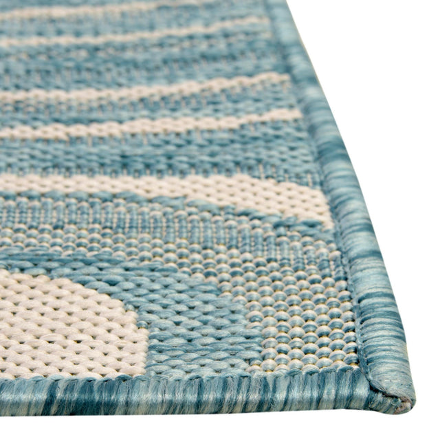 Light Aqua 7' 1 x 10' Outdoor Modern Rectangle Area Rug Weather Resistant for Patio, Deck, Terrace, Balcony, Porch 100% Polypropylene Modern Outside Carpet for Sale at Rug Engine
