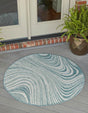 Light Aqua 4' 1 x 4' 1 Outdoor Modern Round Area Rug Weather Resistant for Patio, Deck, Terrace, Balcony, Porch