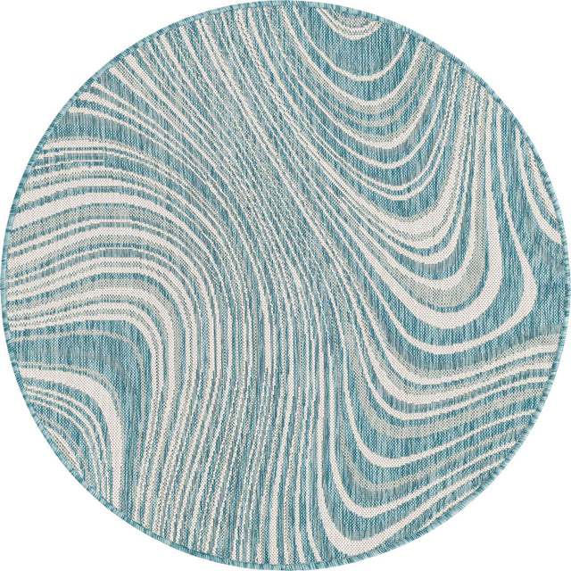 Light Aqua 4' 1 x 4' 1 Outdoor Modern Round Area Rug Weather Resistant for Patio, Deck, Terrace, Balcony, Porch 100% Polypropylene Modern Outside Carpet for Sale at Rug Engine