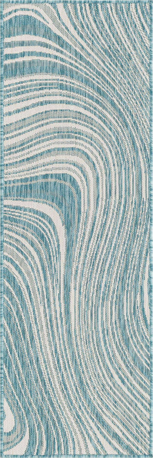 Light Aqua 2' x 6' 1 Outdoor Modern Runner Area Rug Weather Resistant for Patio, Deck, Terrace, Balcony, Porch 100% Polypropylene Modern Outside Carpet for Sale at Rug Engine