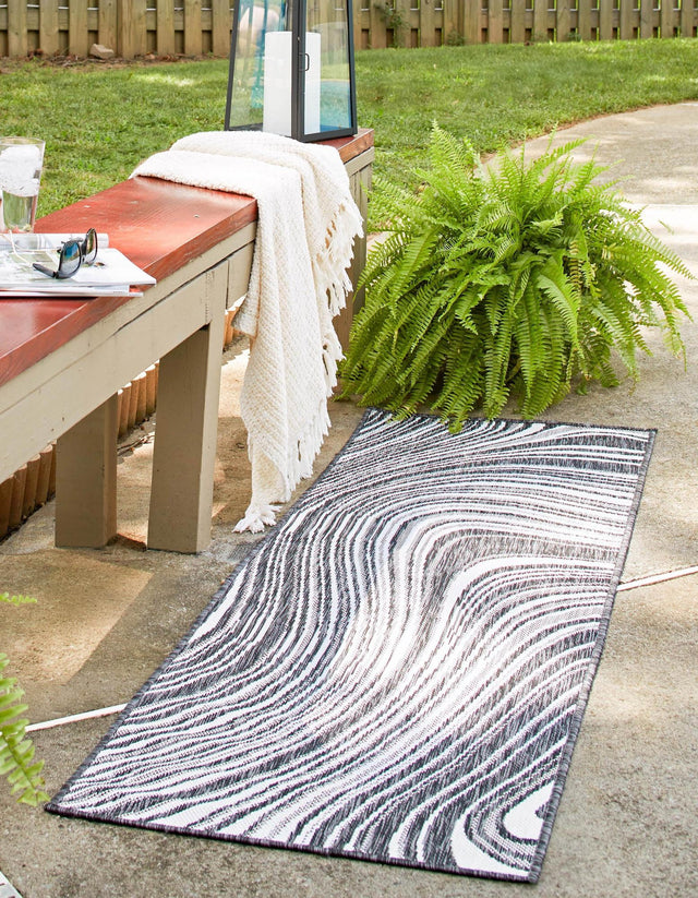 Charcoal 2' x 6' 1 Outdoor Modern Runner Area Rug Weather Resistant for Patio, Deck, Terrace, Balcony, Porch 100% Polypropylene Modern Outside Carpet for Sale at Rug Engine