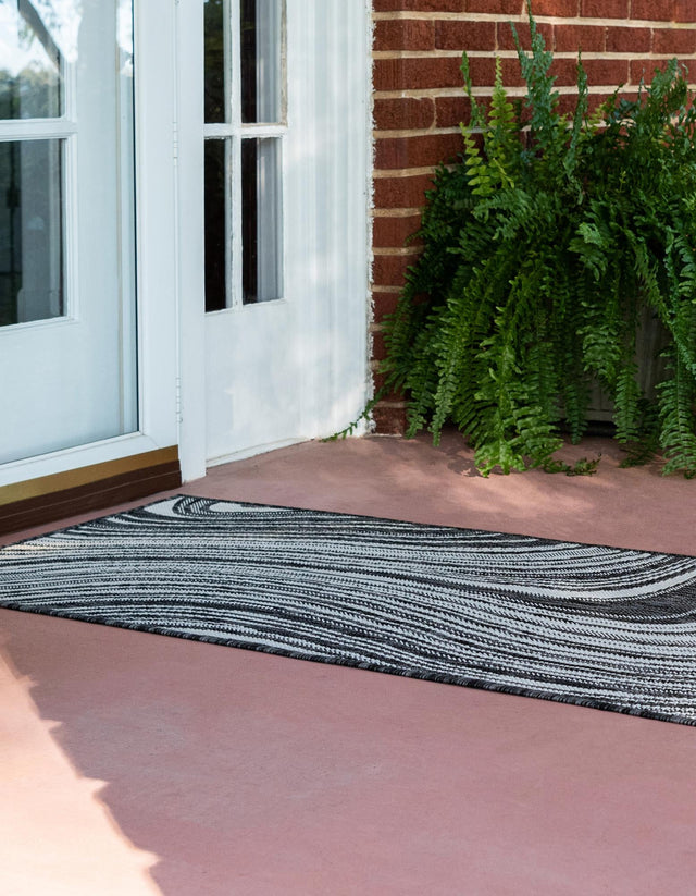 Charcoal 2' x 6' 1 Outdoor Modern Runner Area Rug Weather Resistant for Patio, Deck, Terrace, Balcony, Porch 100% Polypropylene Modern Outside Carpet for Sale at Rug Engine