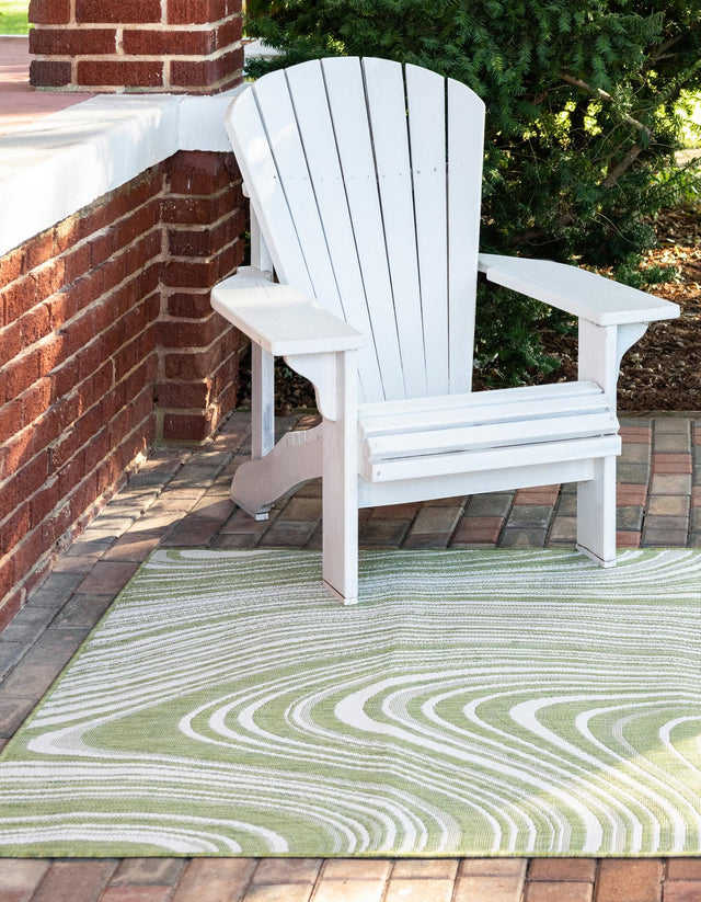 Green 5' 3 x 8' Outdoor Modern Rectangle Area Rug Weather Resistant for Patio, Deck, Terrace, Balcony, Porch 100% Polypropylene Modern Outside Carpet for Sale at Rug Engine