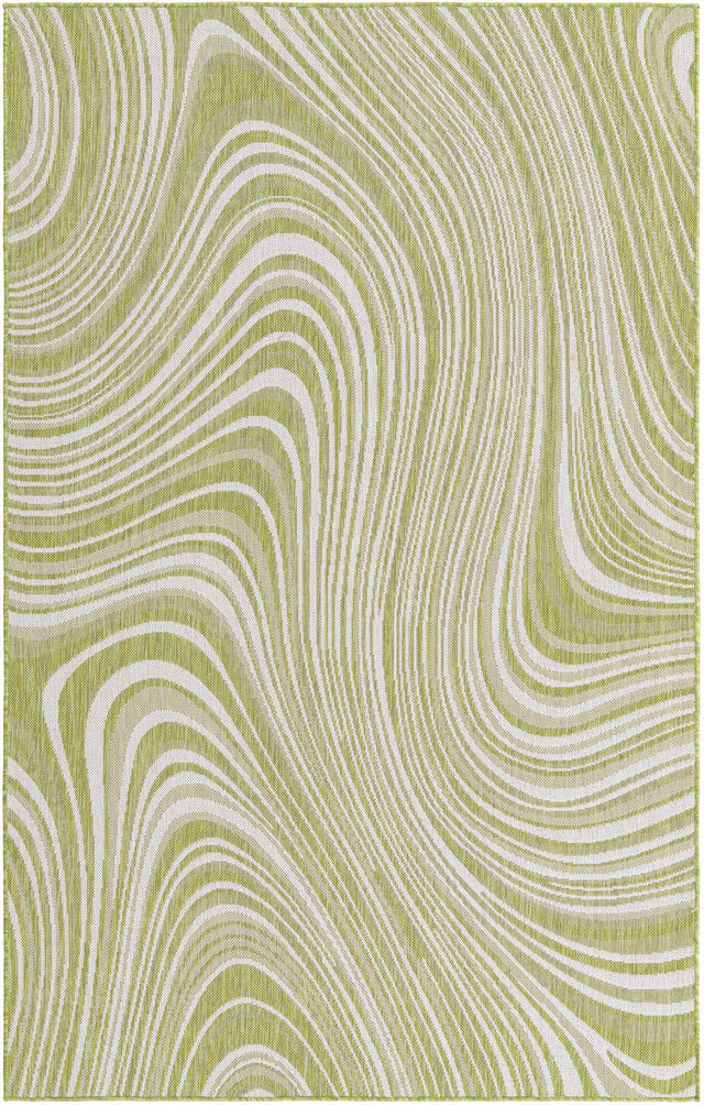 Green 4' 1 x 6' 1 Outdoor Modern Rectangle Area Rug Weather Resistant for Patio, Deck, Terrace, Balcony, Porch 100% Polypropylene Modern Outside Carpet for Sale at Rug Engine