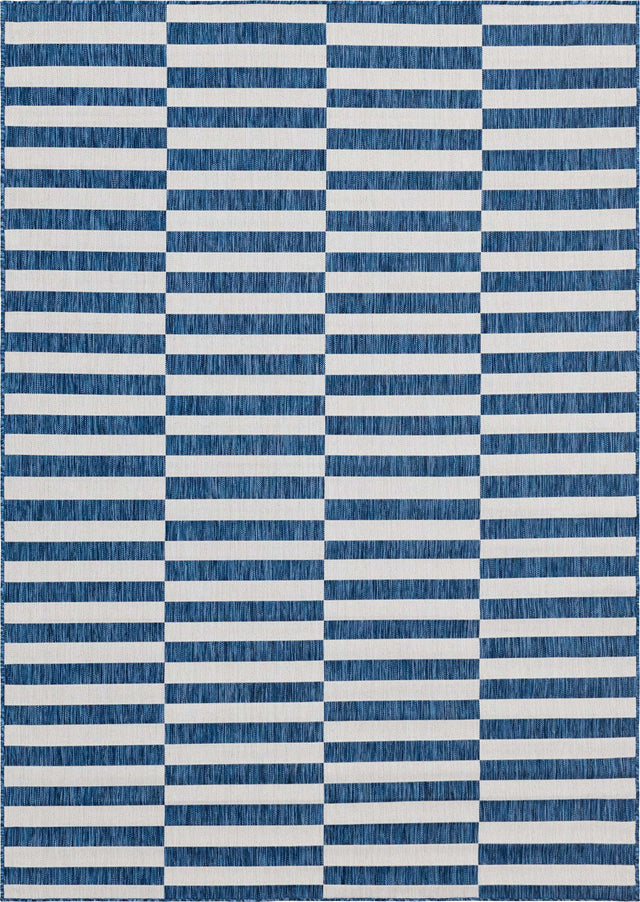 Blue 7' 1 x 10' Outdoor Striped Rectangle Area Rug Weather Resistant for Patio, Deck, Terrace, Balcony, Porch Geometric Pattern Waterproof Carpet for Sale at Rug Engine