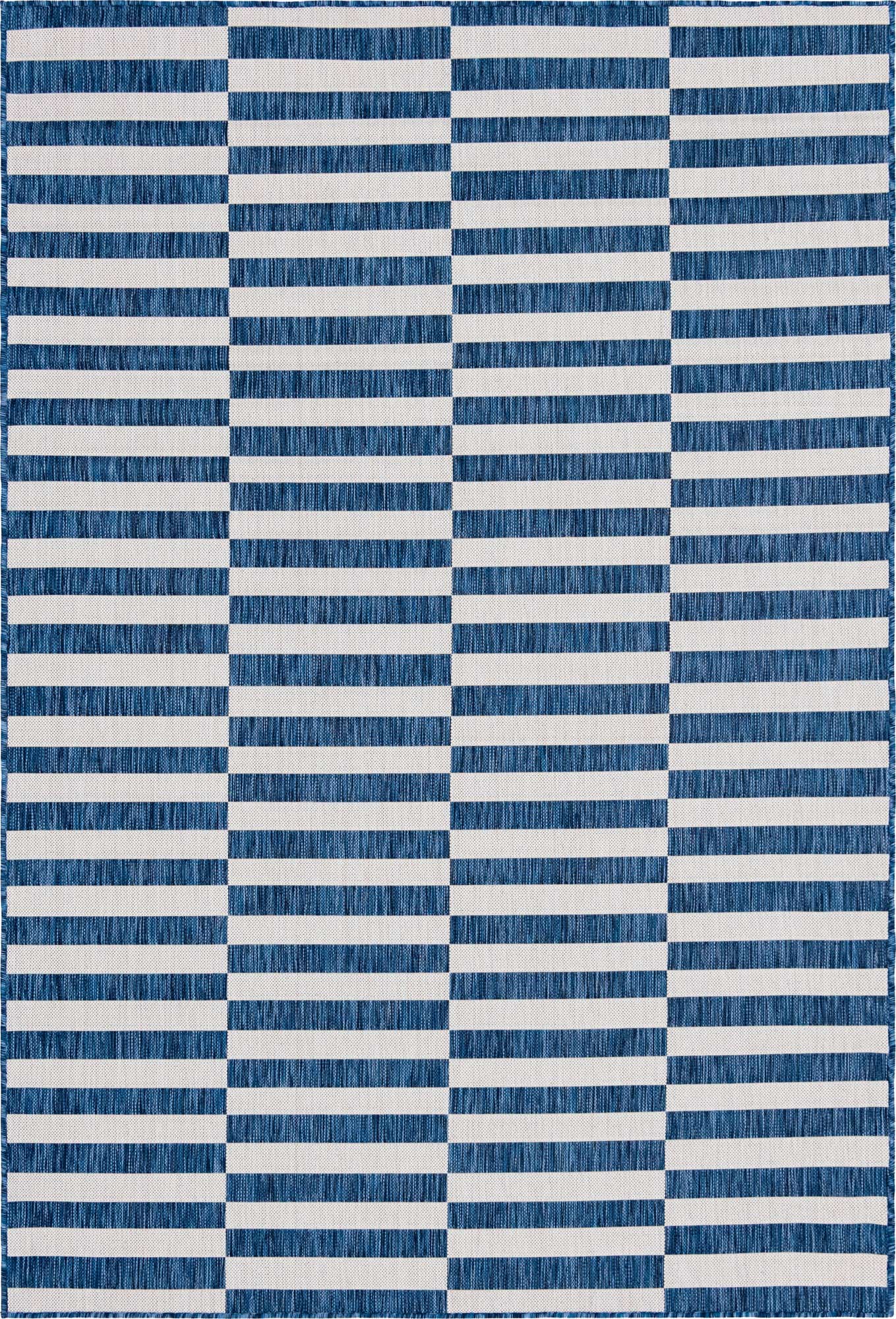 Blue 6' 1 x 9' Outdoor Striped Rectangle Area Rug Weather Resistant for Patio, Deck, Terrace, Balcony, Porch