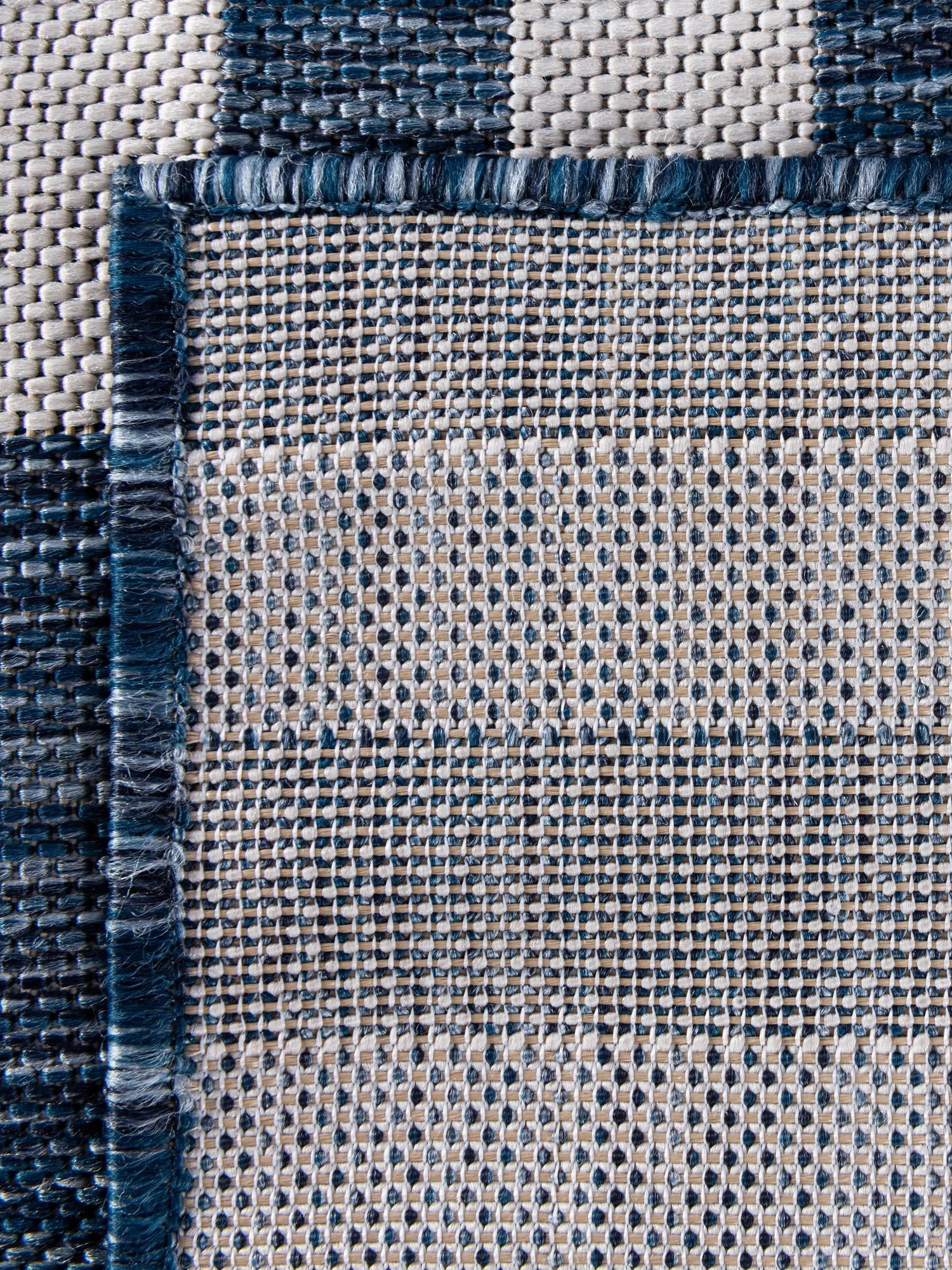 Blue 6' 1 x 9' Outdoor Striped Rectangle Area Rug Weather Resistant for Patio, Deck, Terrace, Balcony, Porch