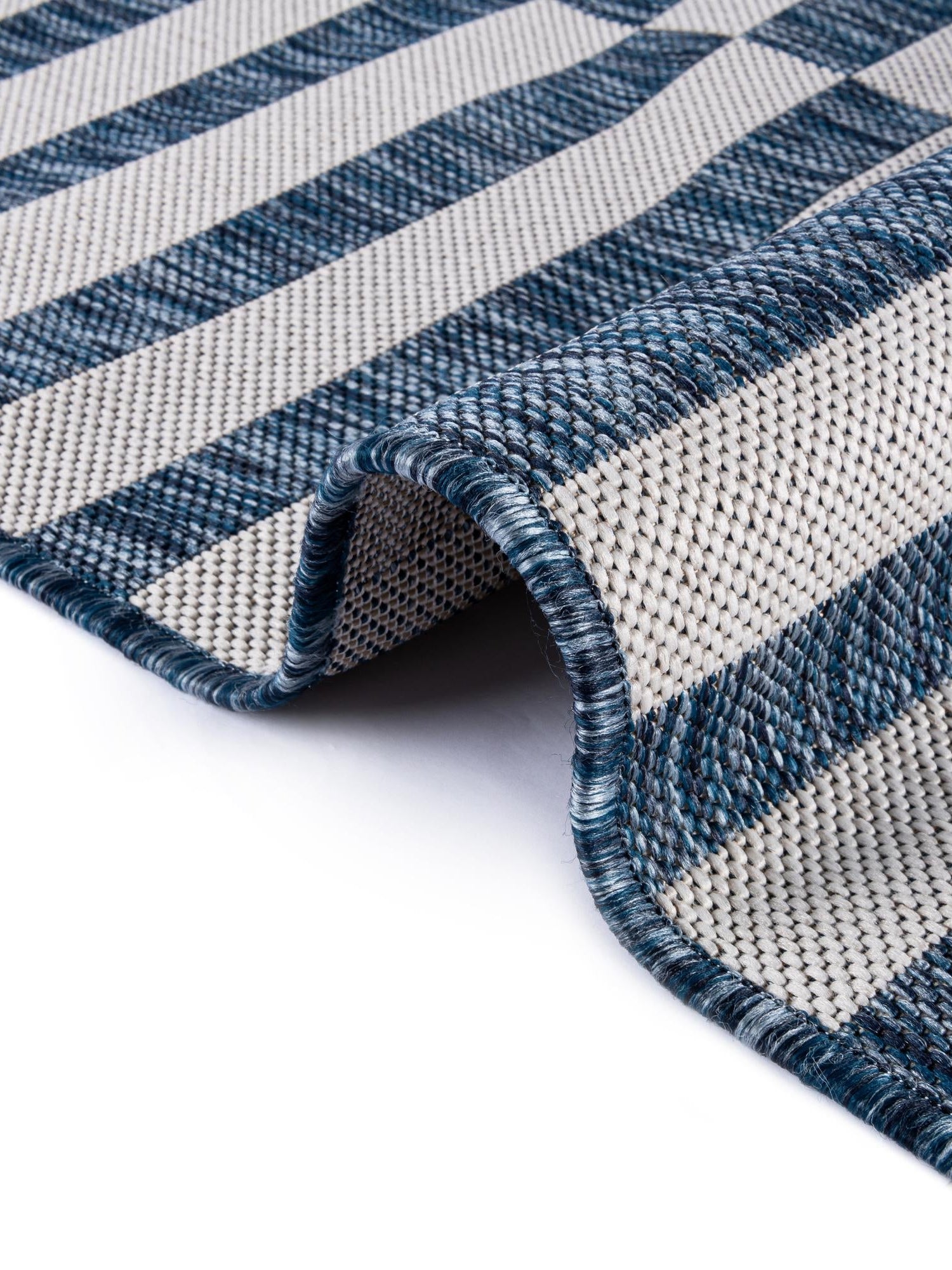 Blue 6' 1 x 9' Outdoor Striped Rectangle Area Rug Weather Resistant for Patio, Deck, Terrace, Balcony, Porch
