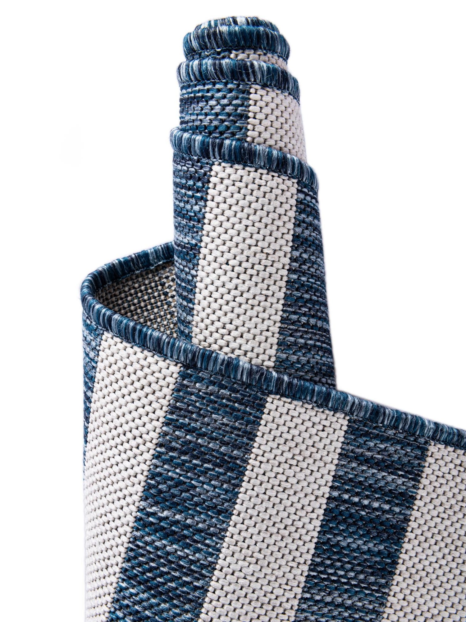 Blue 6' 1 x 9' Outdoor Striped Rectangle Area Rug Weather Resistant for Patio, Deck, Terrace, Balcony, Porch