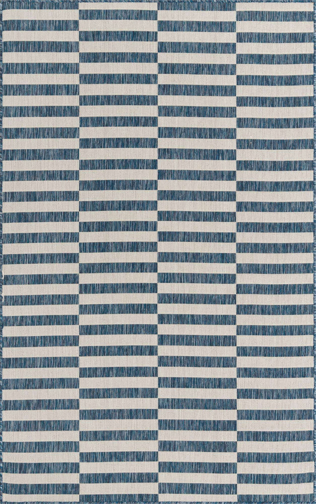 Blue 5' 3 x 8' Outdoor Striped Rectangle Area Rug Weather Resistant for Patio, Deck, Terrace, Balcony, Porch Geometric Pattern Waterproof Carpet for Sale at Rug Engine