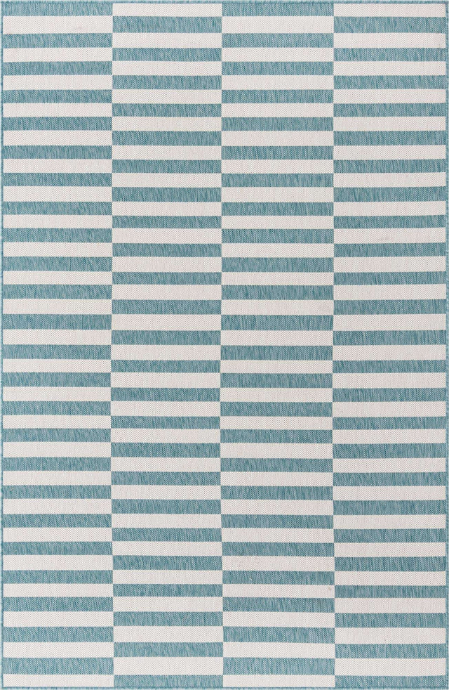 Light Aqua 5' 3 x 8' Outdoor Striped Rectangle Area Rug Weather Resistant for Patio, Deck, Terrace, Balcony, Porch Geometric Pattern Waterproof Carpet for Sale at Rug Engine