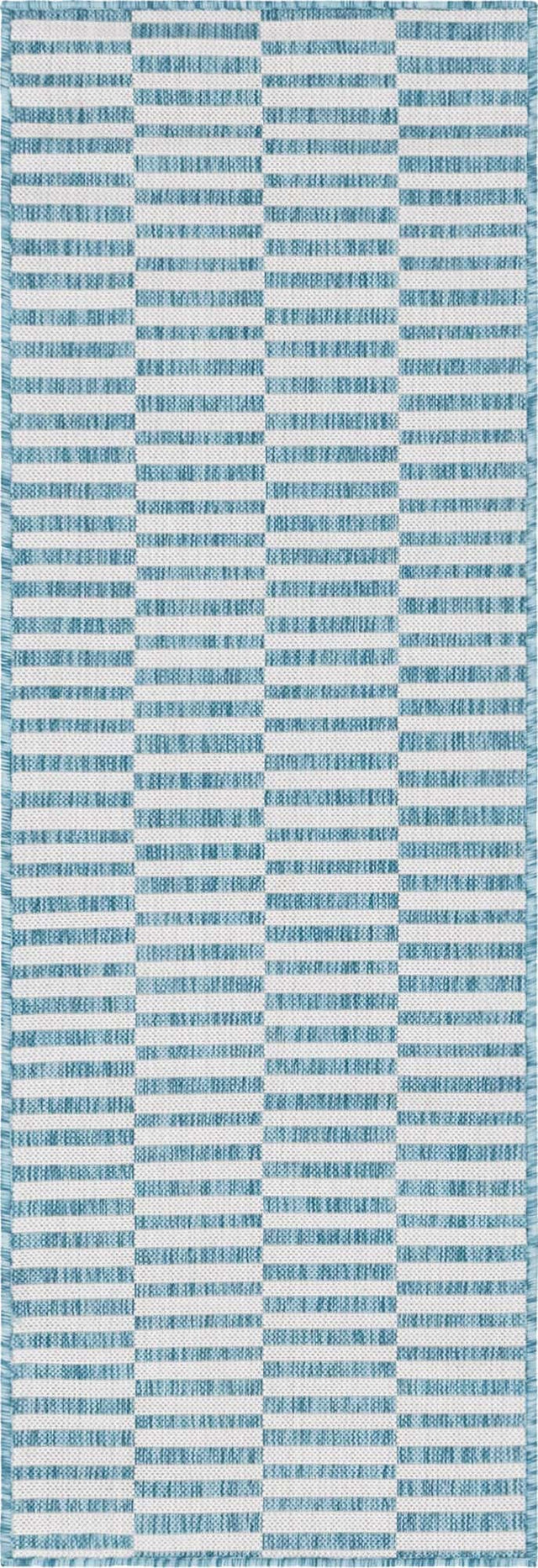 Light Aqua 2' x 6' 1 Outdoor Striped Runner Area Rug Weather Resistant for Patio, Deck, Terrace, Balcony, Porch Geometric Pattern Waterproof Carpet for Sale at Rug Engine