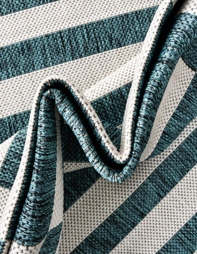 Teal 9' x 12' Outdoor Striped Rectangle Area Rug Weather Resistant for Patio, Deck, Terrace, Balcony, Porch Geometric Pattern Waterproof Carpet for Sale at Rug Engine