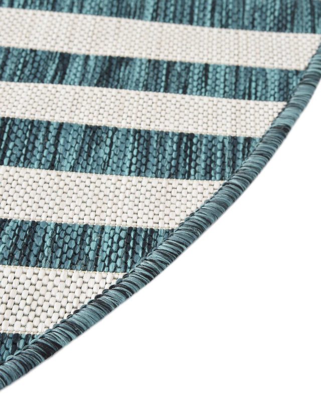 Teal 4' 1 x 4' 1 Outdoor Striped Round Area Rug Weather Resistant for Patio, Deck, Terrace, Balcony, Porch Geometric Pattern Waterproof Carpet for Sale at Rug Engine