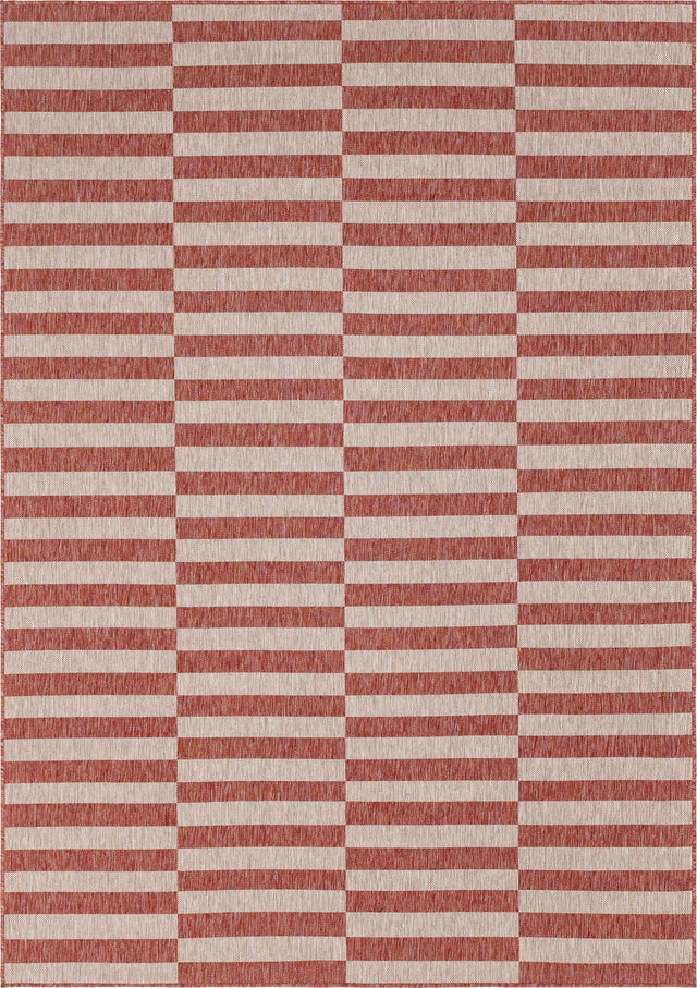 Rust Red 7' 1 x 10' Outdoor Striped Rectangle Area Rug Weather Resistant for Patio, Deck, Terrace, Balcony, Porch Geometric Pattern Waterproof Carpet for Sale at Rug Engine