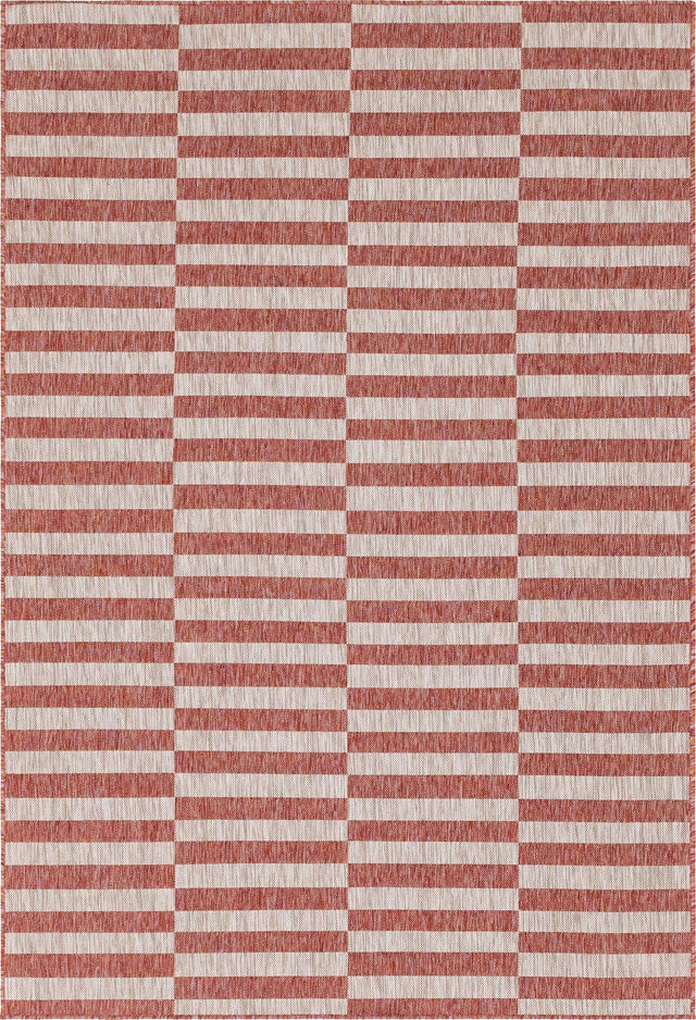 Rust Red 6' 1 x 9' Outdoor Striped Rectangle Area Rug Weather Resistant for Patio, Deck, Terrace, Balcony, Porch Geometric Pattern Waterproof Carpet for Sale at Rug Engine