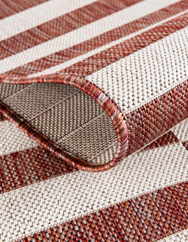 Rust Red 4' 1 x 4' 1 Outdoor Striped Round Area Rug Weather Resistant for Patio, Deck, Terrace, Balcony, Porch Geometric Pattern Waterproof Carpet for Sale at Rug Engine