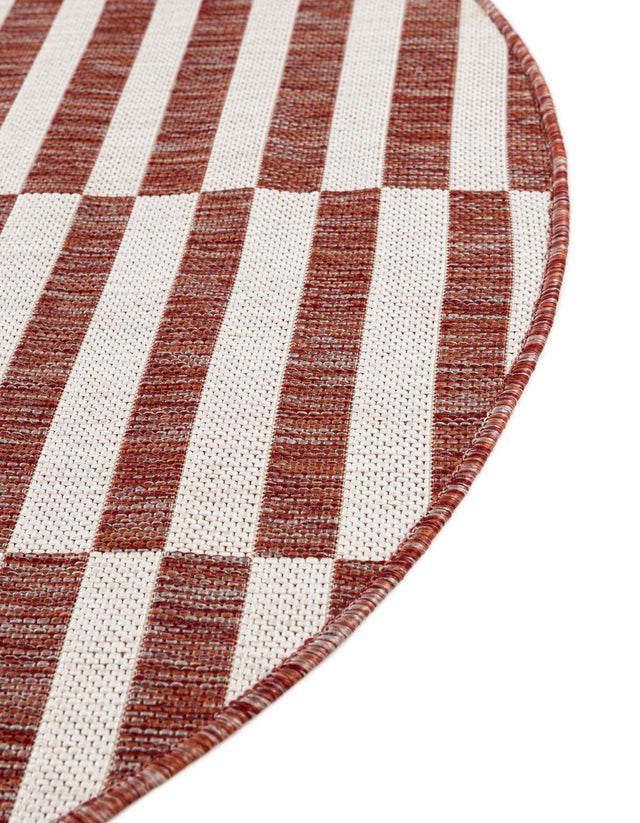 Rust Red 4' 1 x 4' 1 Outdoor Striped Round Area Rug Weather Resistant for Patio, Deck, Terrace, Balcony, Porch Geometric Pattern Waterproof Carpet for Sale at Rug Engine