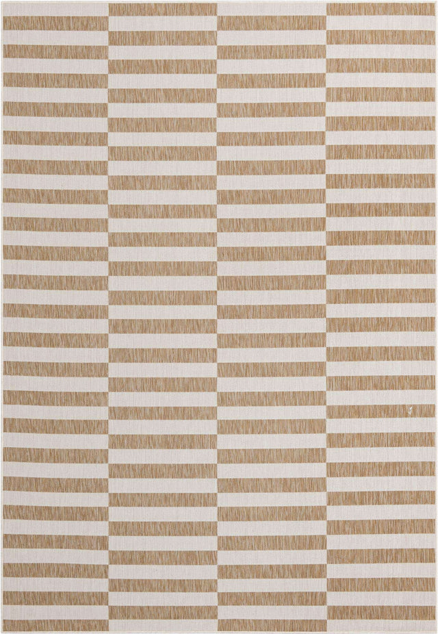 Taupe 7' 1 x 10' Outdoor Striped Rectangle Area Rug Weather Resistant for Patio, Deck, Terrace, Balcony, Porch Geometric Pattern Waterproof Carpet for Sale at Rug Engine