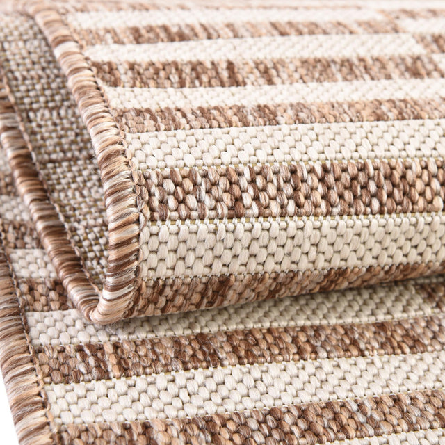 Taupe 5' 3 x 7' 1 Outdoor Striped Rectangle Area Rug Weather Resistant for Patio, Deck, Terrace, Balcony, Porch Geometric Pattern Waterproof Carpet for Sale at Rug Engine