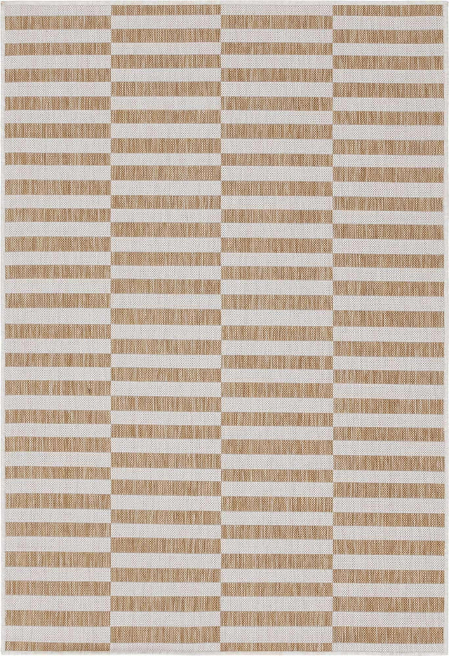 Taupe 4' 1 x 6' 1 Outdoor Striped Rectangle Area Rug Weather Resistant for Patio, Deck, Terrace, Balcony, Porch Geometric Pattern Waterproof Carpet for Sale at Rug Engine