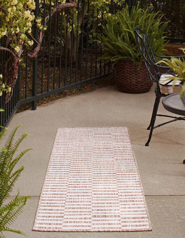 Taupe 2' x 6' 1 Outdoor Striped Runner Area Rug Weather Resistant for Patio, Deck, Terrace, Balcony, Porch Geometric Pattern Waterproof Carpet for Sale at Rug Engine
