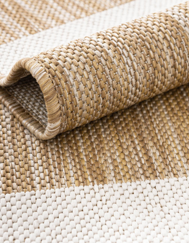 Taupe 2' x 6' 1 Outdoor Striped Runner Area Rug Weather Resistant for Patio, Deck, Terrace, Balcony, Porch Geometric Pattern Waterproof Carpet for Sale at Rug Engine