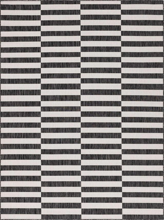 Charcoal 9' x 12' Outdoor Striped Rectangle Area Rug Weather Resistant for Patio, Deck, Terrace, Balcony, Porch Geometric Pattern Waterproof Carpet for Sale at Rug Engine