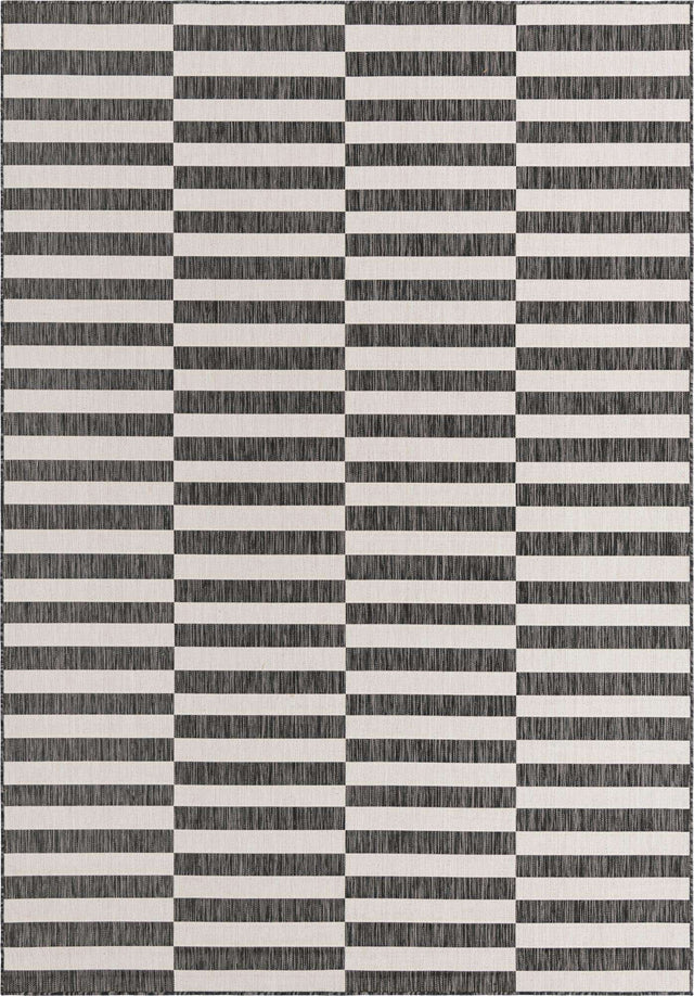 Charcoal 7' 10 x 11' Outdoor Striped Rectangle Area Rug Weather Resistant for Patio, Deck, Terrace, Balcony, Porch Geometric Pattern Waterproof Carpet for Sale at Rug Engine