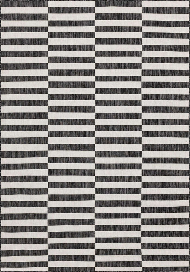 Charcoal 7' 1 x 10' Outdoor Striped Rectangle Area Rug Weather Resistant for Patio, Deck, Terrace, Balcony, Porch Geometric Pattern Waterproof Carpet for Sale at Rug Engine