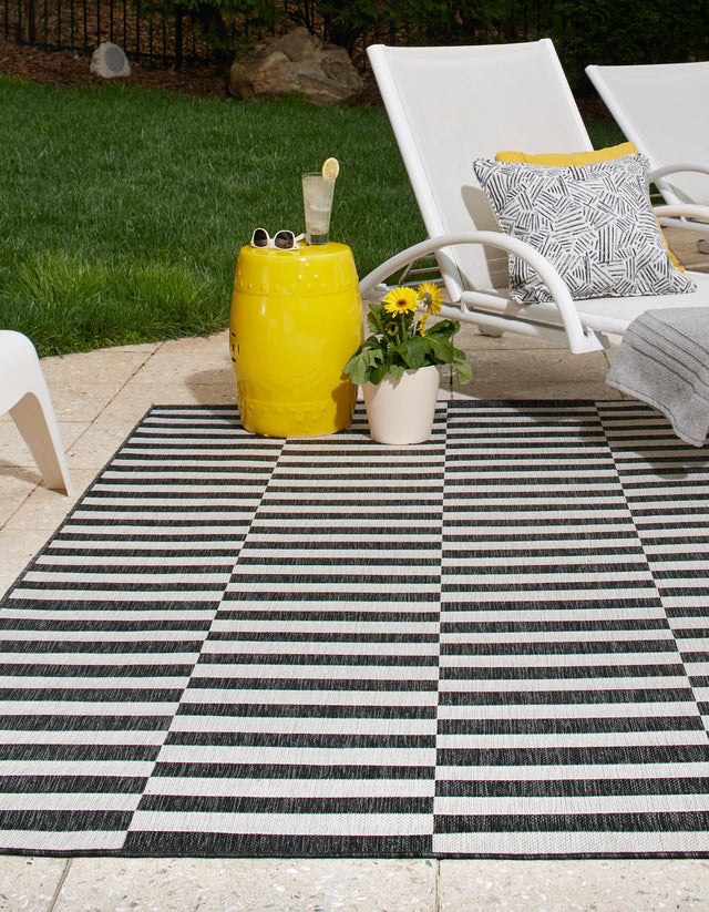 Charcoal 4' 1 x 6' 1 Outdoor Striped Rectangle Area Rug Weather Resistant for Patio, Deck, Terrace, Balcony, Porch Geometric Pattern Waterproof Carpet for Sale at Rug Engine